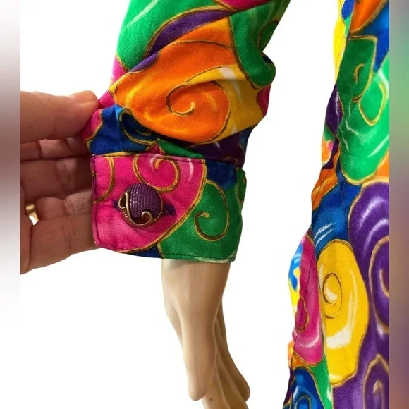 True Vintage Anthony Mark Hankins Multicolor 90’s psychedelic button up top-L - Picture 7 of 11